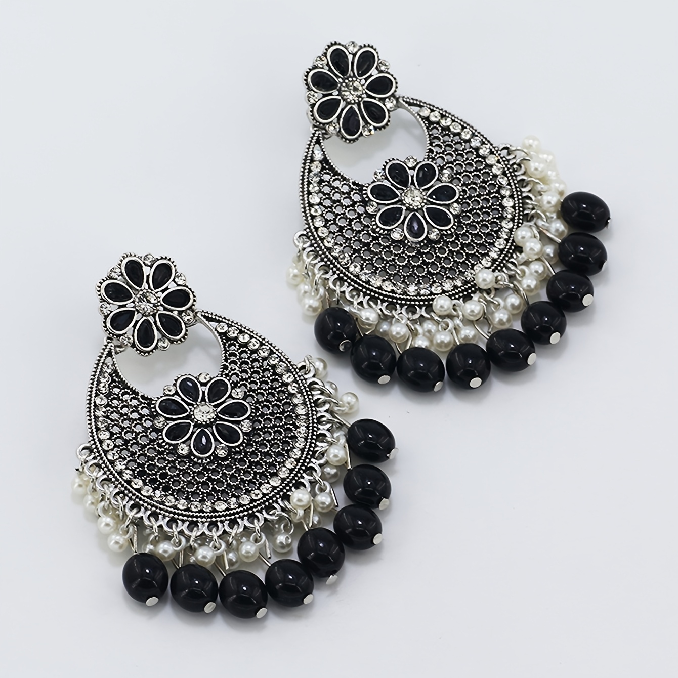 Ethnic Style Carved Hollow Imitation Agate Teardrop Earrings